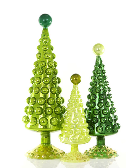 Green Hobnail Glass Trees